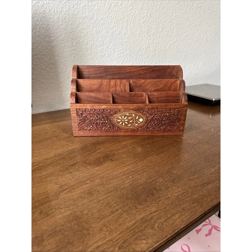 Vintage Anglo Indian Rosewood Desk Organizer Stationary Desk Caddy